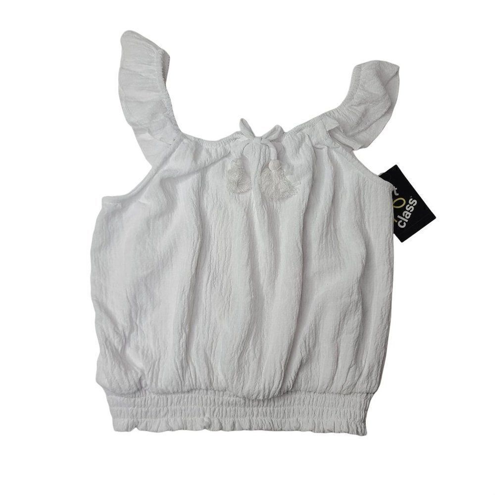 Girls Smocked Ruffle Short Sleeve Top art class White L NEW